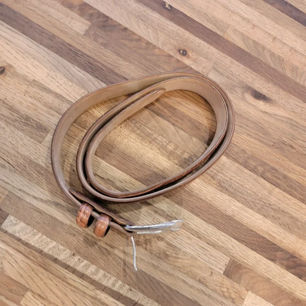 Italian Calfskin Croc Embossed Leather Belt w Silver Buckle Size 36